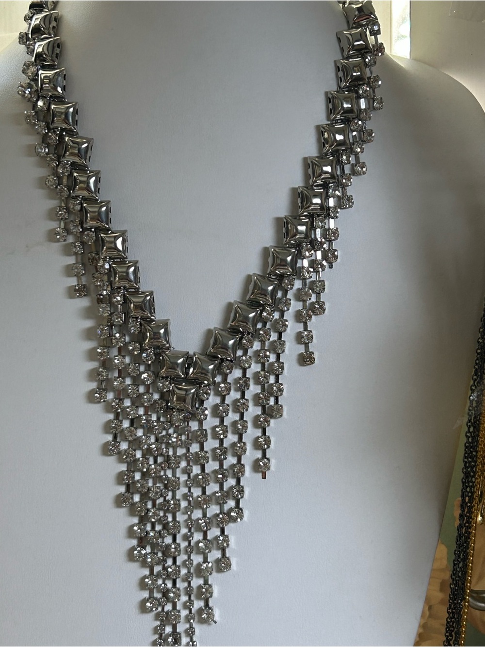 Elegant Silver-Tone Statement Fringe Necklace - Women Jewelry